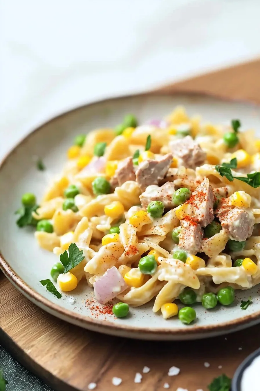 Bowl mit Thunfisch-Pasta-Salat, perfekt für eine schnelle und gesunde Mahlzeit.