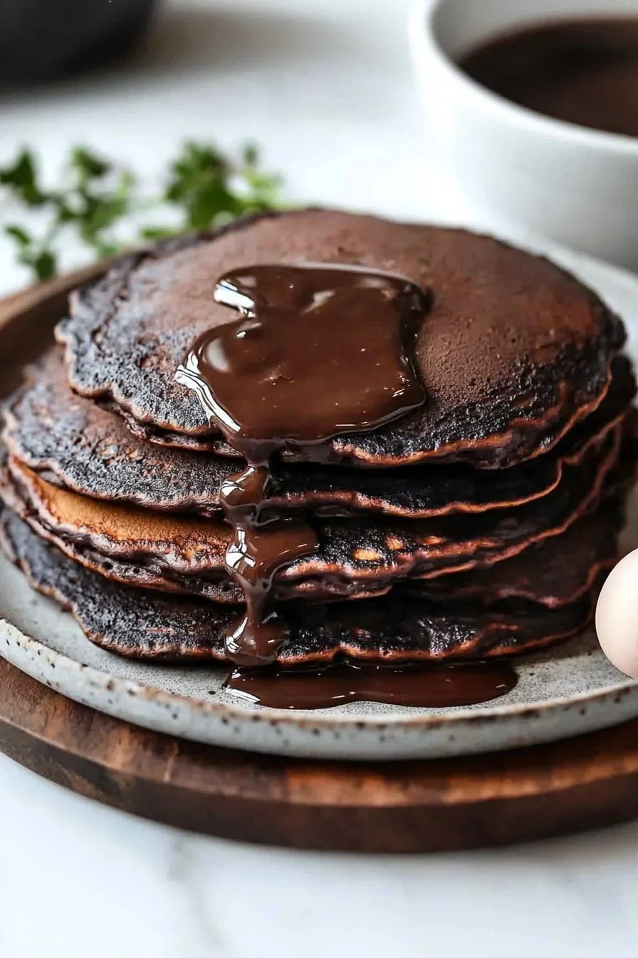 Leckere Schokoladen-Pfannkuchen mit Schokolade und Zutaten serviert