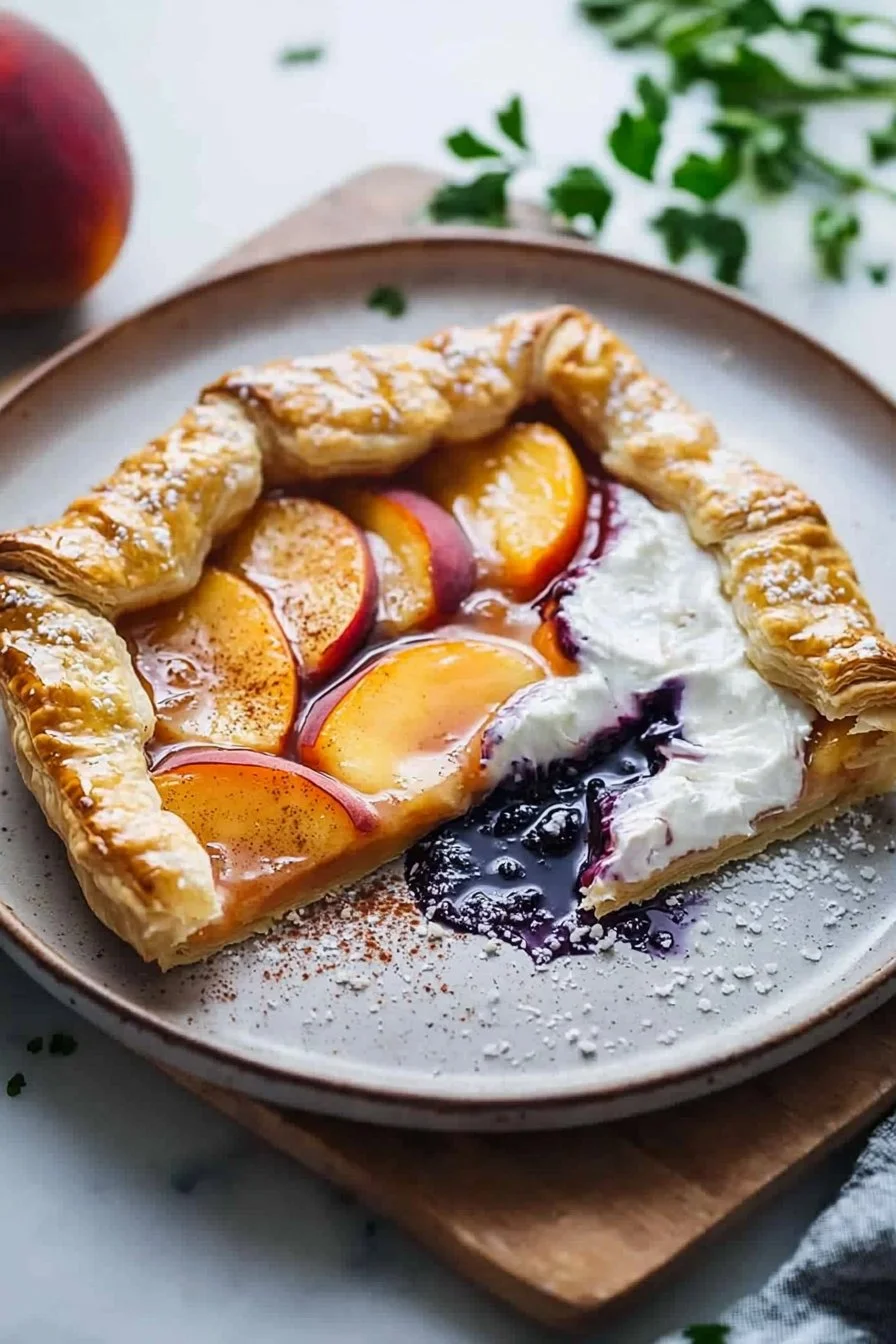 Vegan Peaches and Cream Puff Pastry Tart