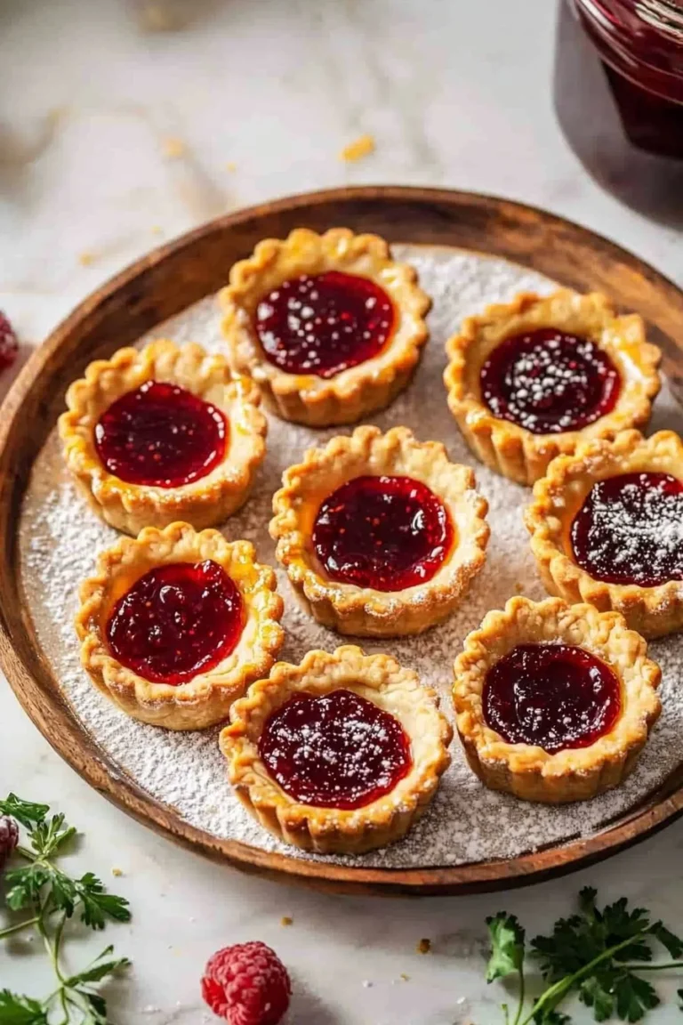 Vegane Marmeladentörtchen auf einem weißen Teller mit frischen Früchten