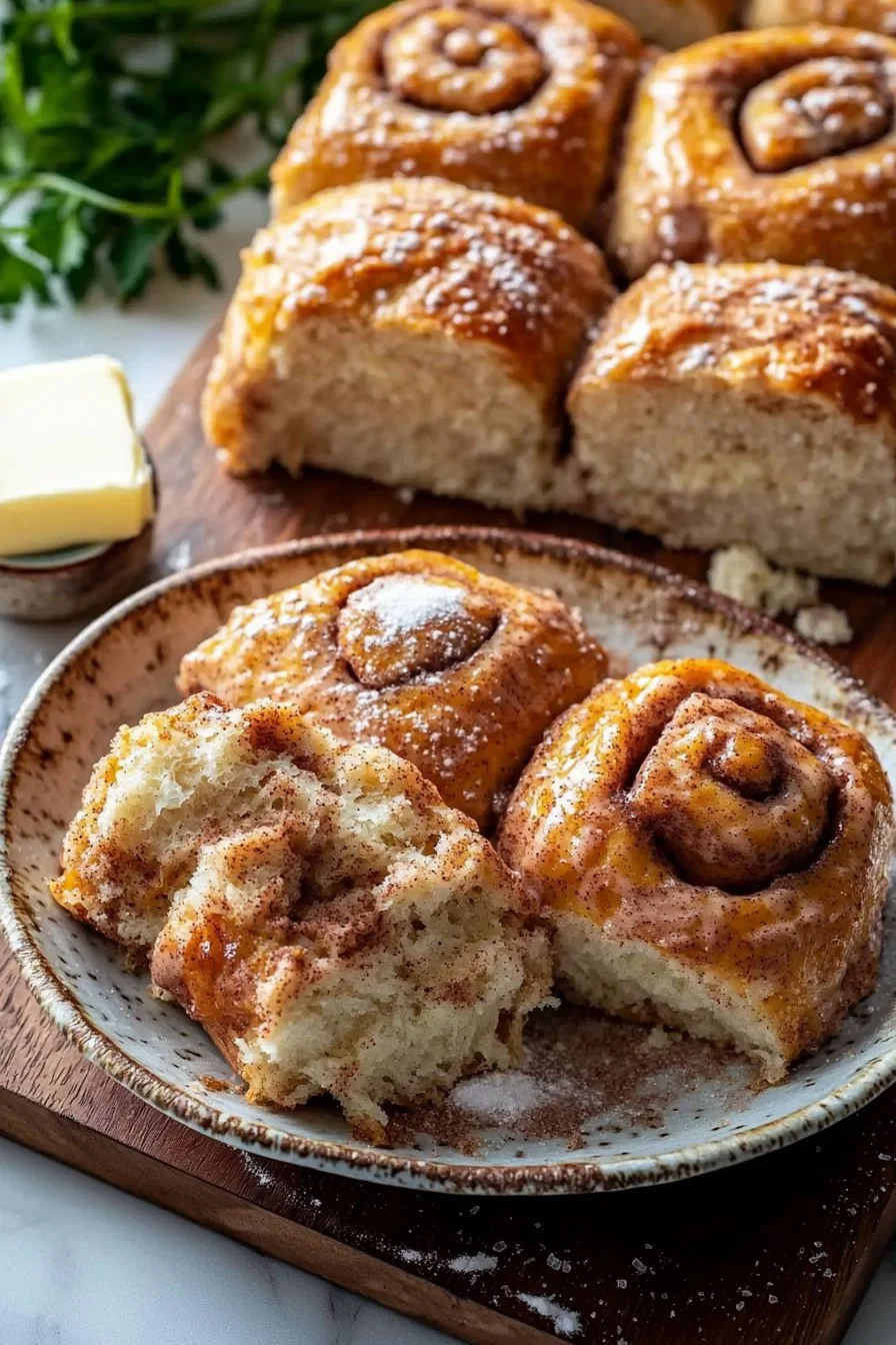Warme Zimtschnecken frisch aus dem Ofen mit Zimt und Zucker
