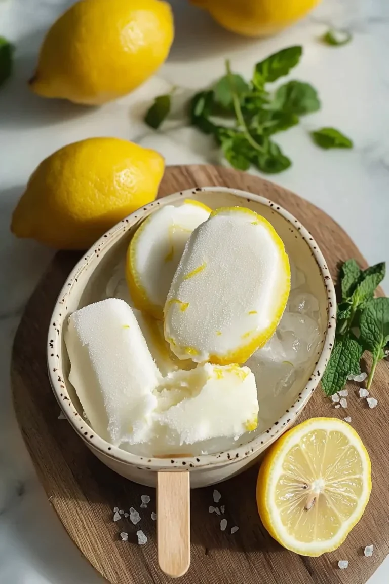 Erfrischendes Zitroneneis in einer Schale mit Zitronenscheiben