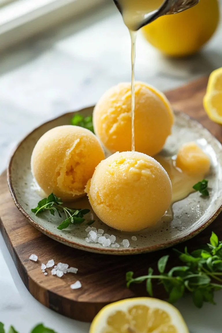 Hausgemachtes Cantaloupe-Sorbet mit 4 Zutaten in einer Schüssel