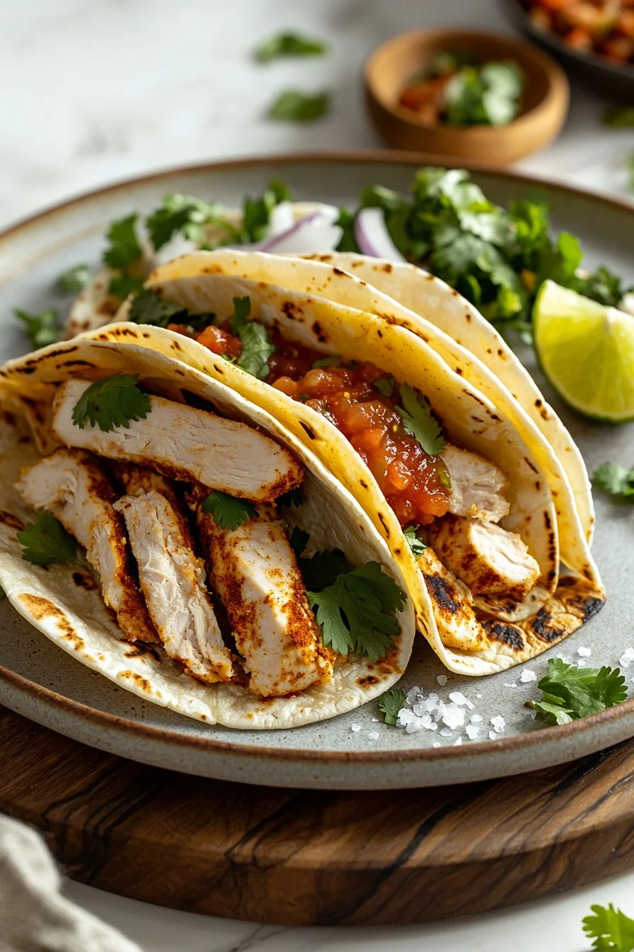Authentische Chicken Street Tacos mit frischen Zutaten und Gewürzen