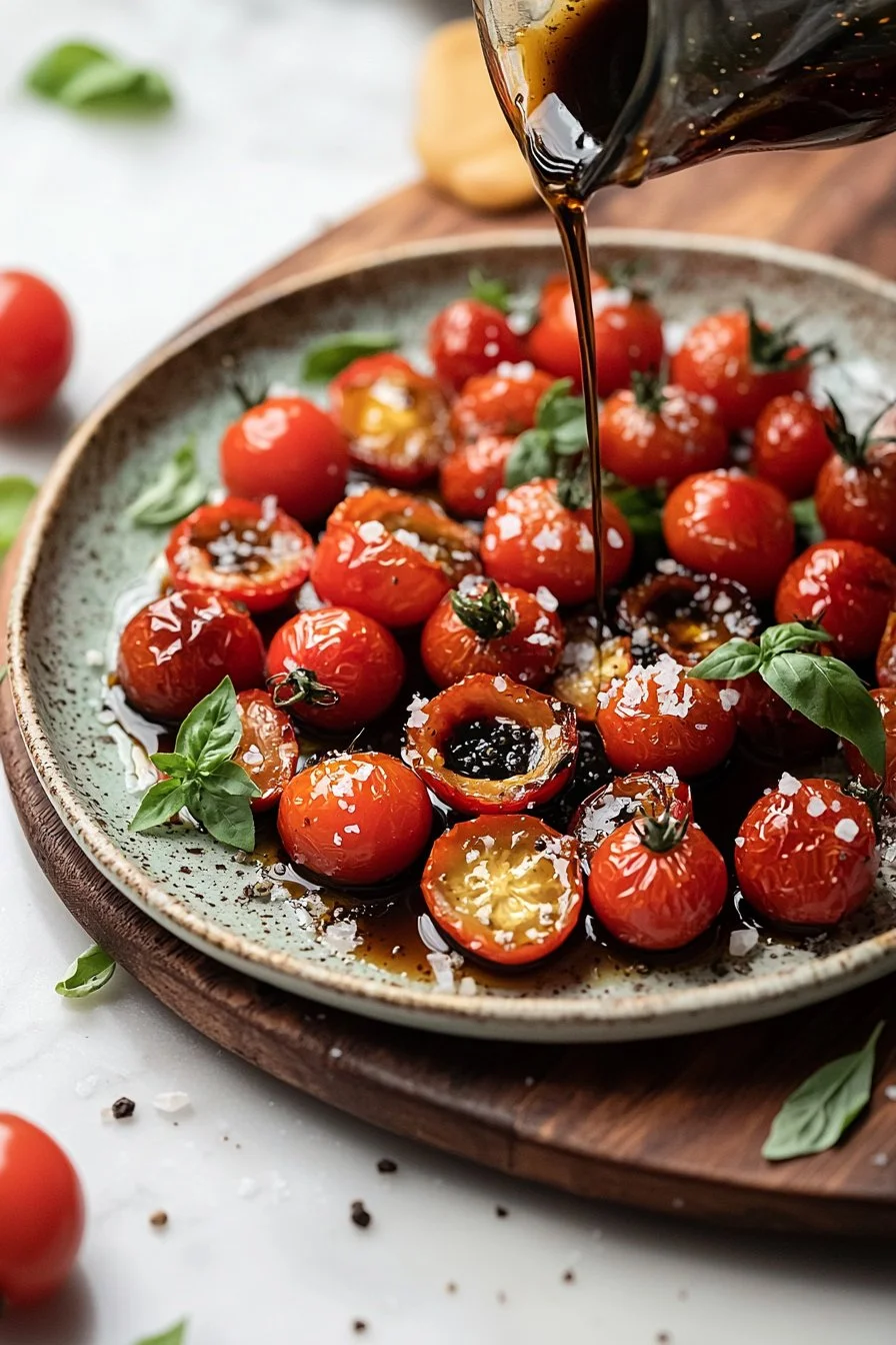 Geröstete Kirschtomaten in Balsamico-Glasur auf einem Teller