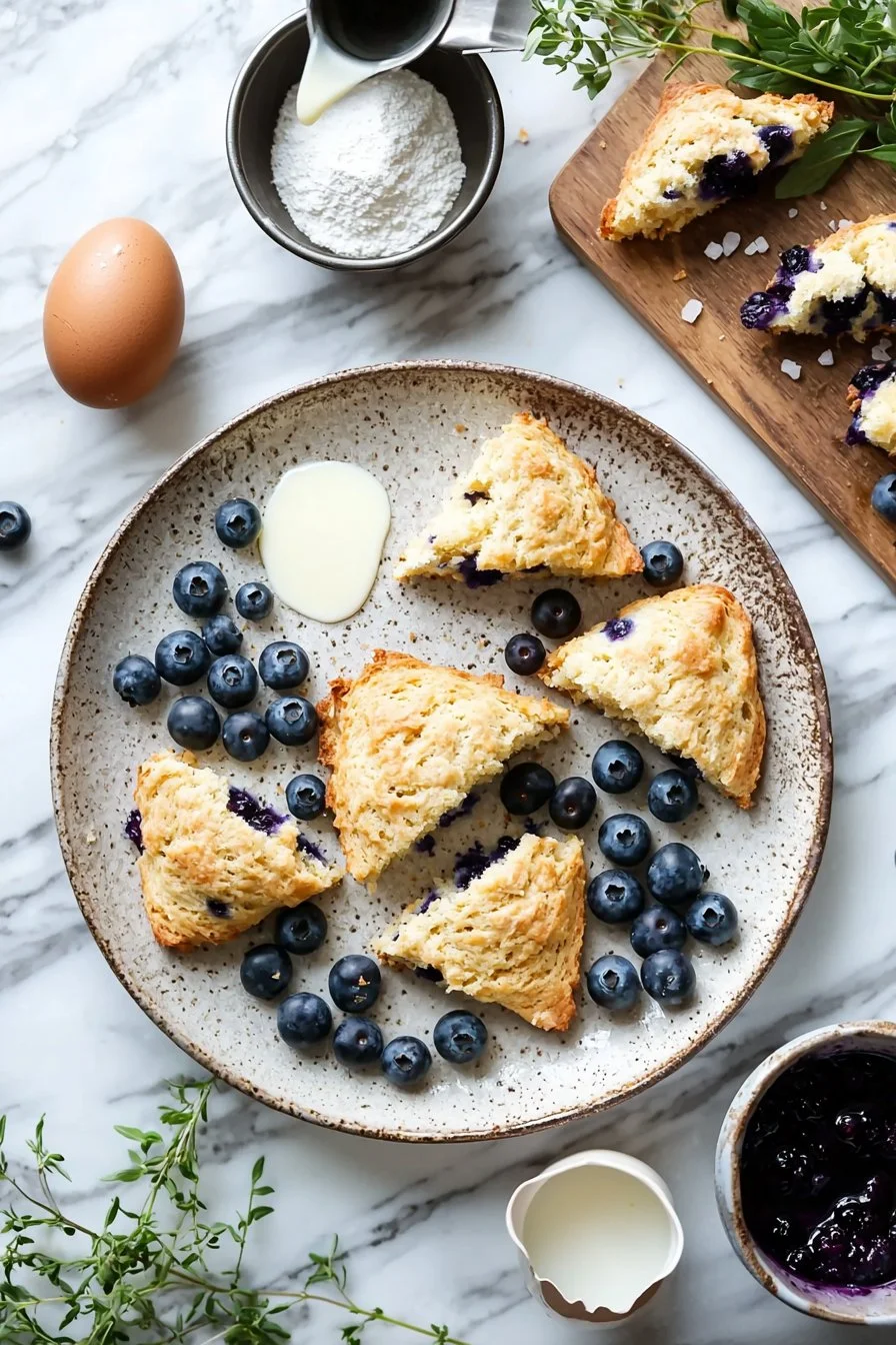 Frische Blaubeer-Scones auf einem Teller serviert