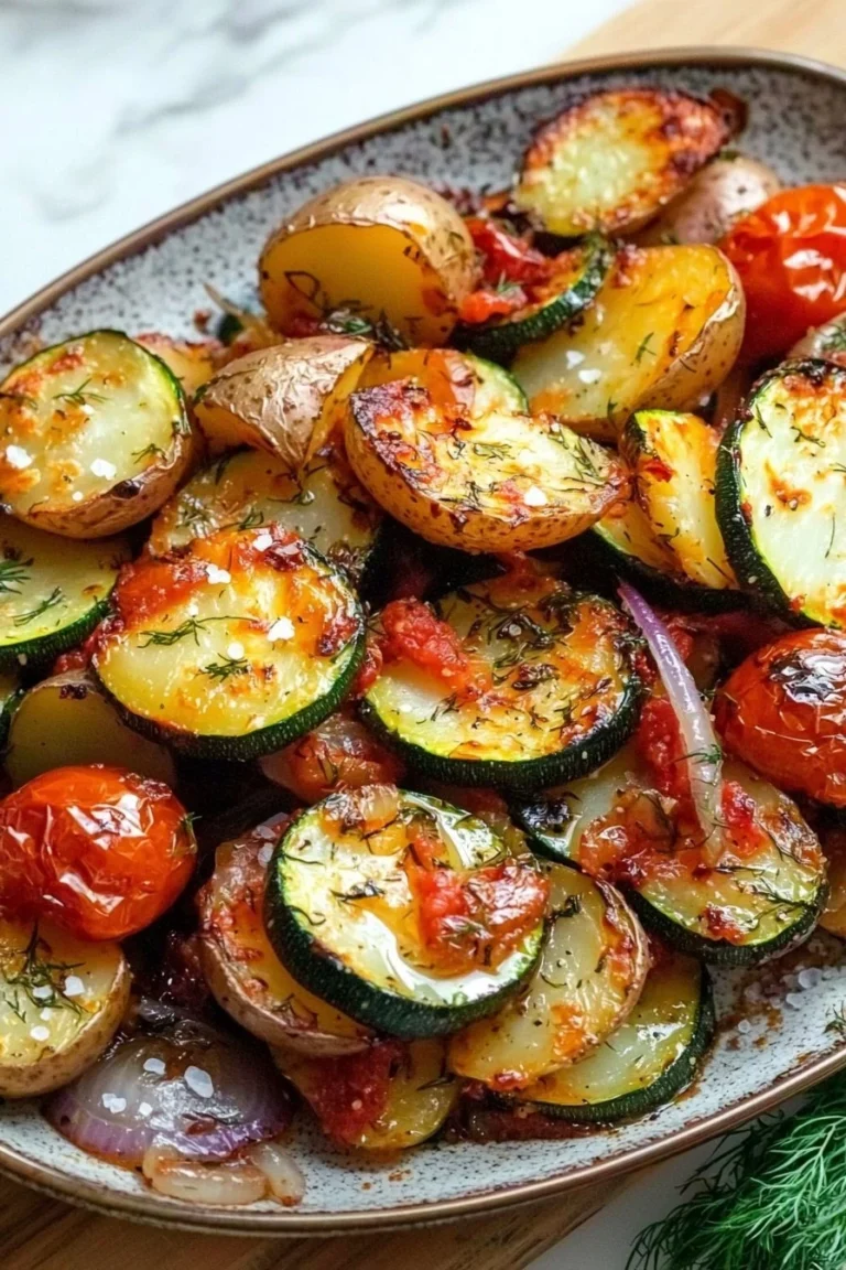 Briam - Griechisch gebackenes Zucchini und Kartoffeln auf einem Teller