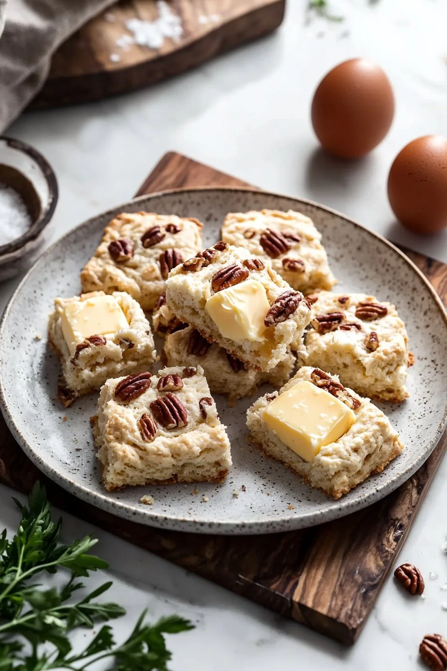 Butter-Pecan-Scones frisch gebacken auf einem Teller