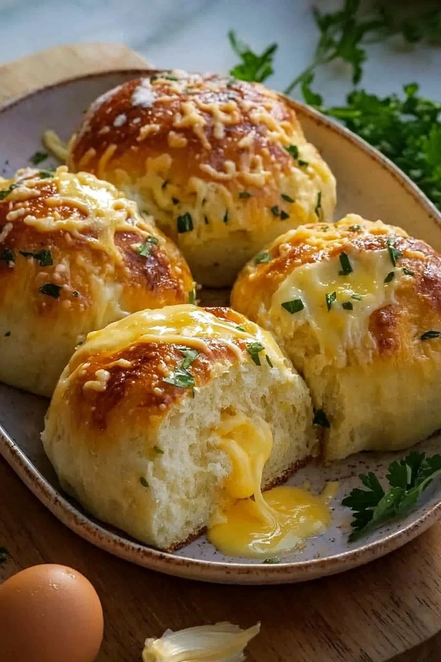Buttery Käse Knoblauch Brötchen frisch aus dem Ofen