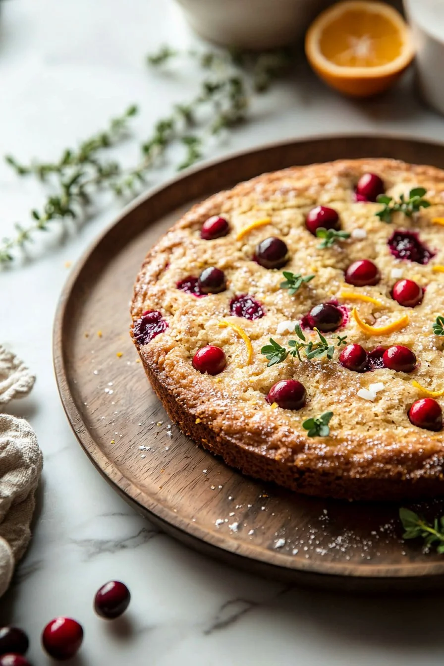 Leckerer Cranberry-Orange-Kuchen auf einem Teller