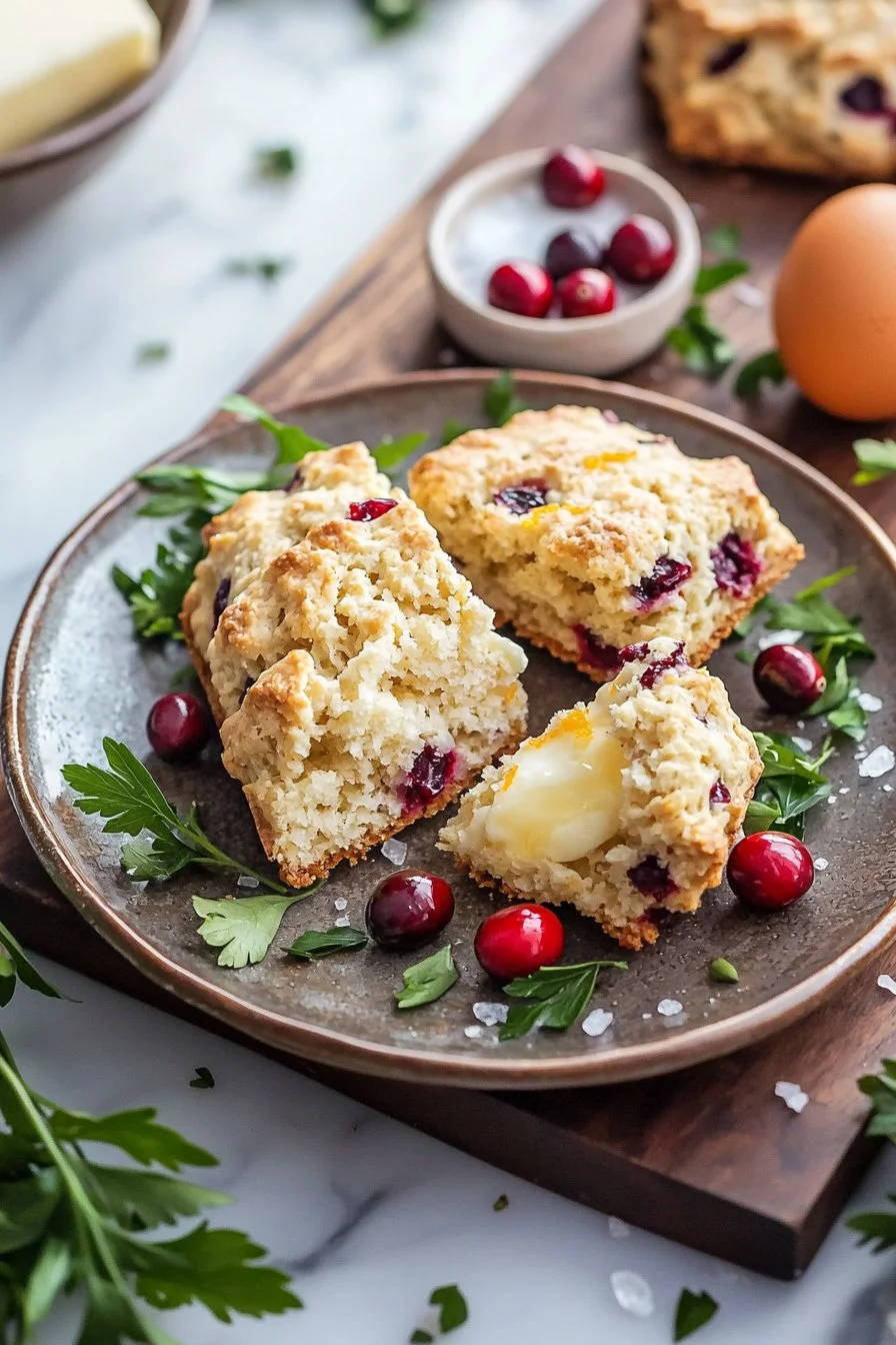 Leckere Cranberry-Orange-Scones auf einem Tisch angerichtet