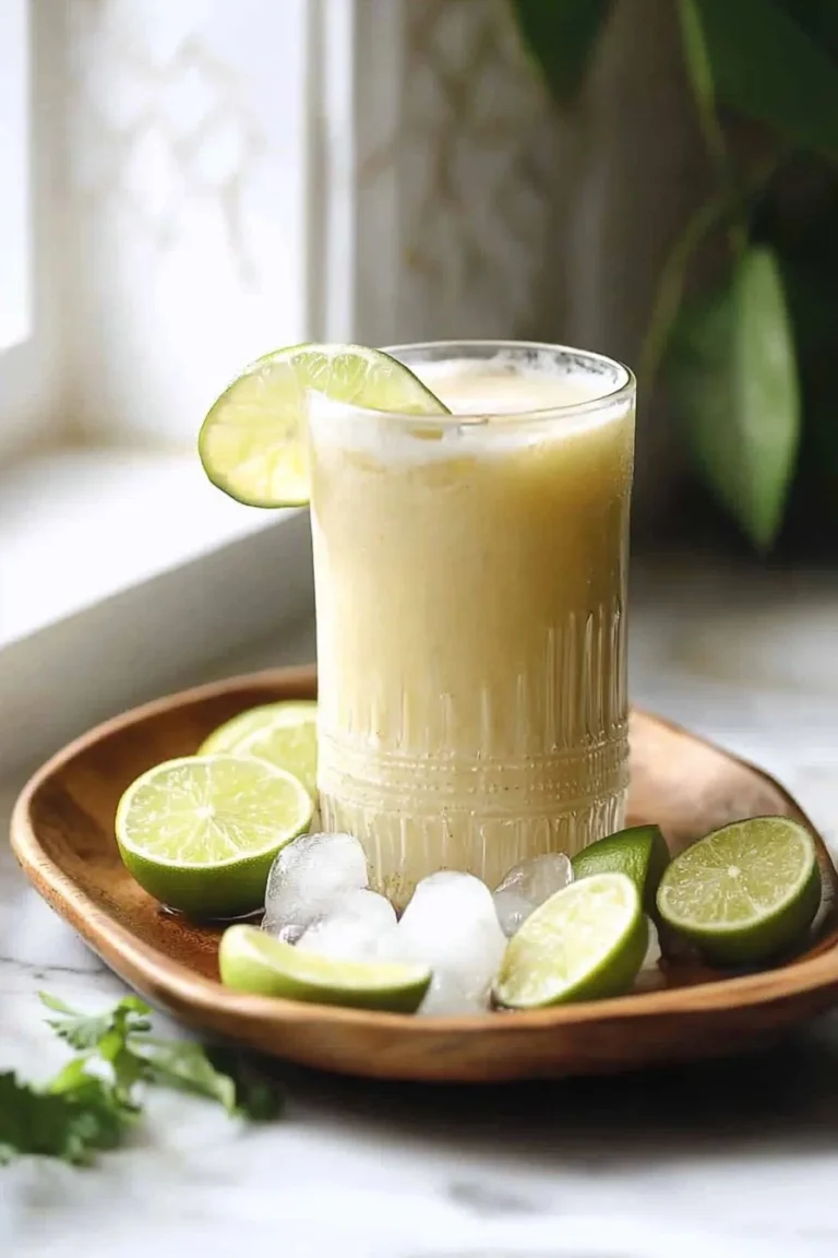 Cremige Kokosmilch-Brasilianische Limonade in einem Glas mit frischen Zutaten