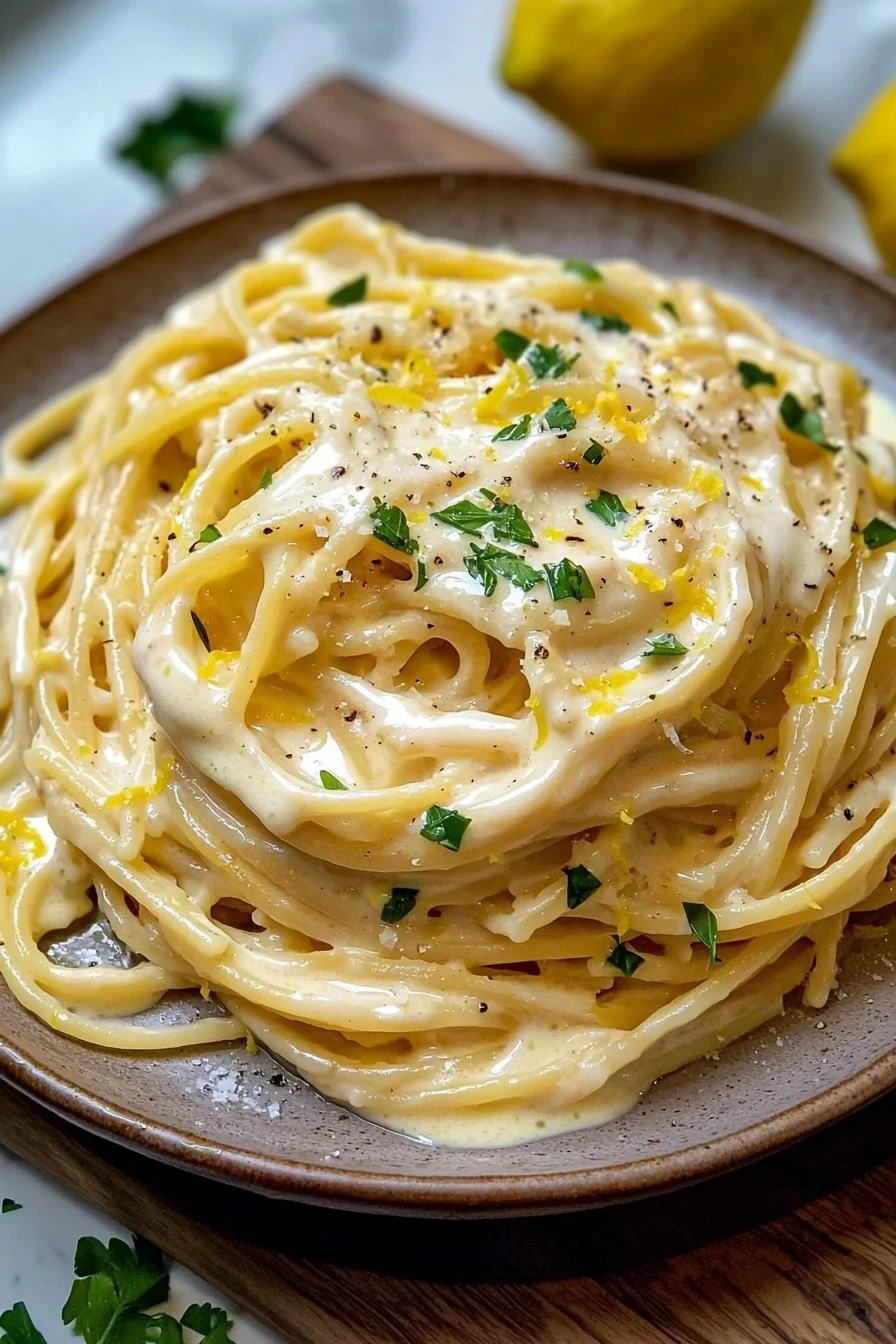 Cremige Zitronenpasta mit frischen Kräutern und Parmesan