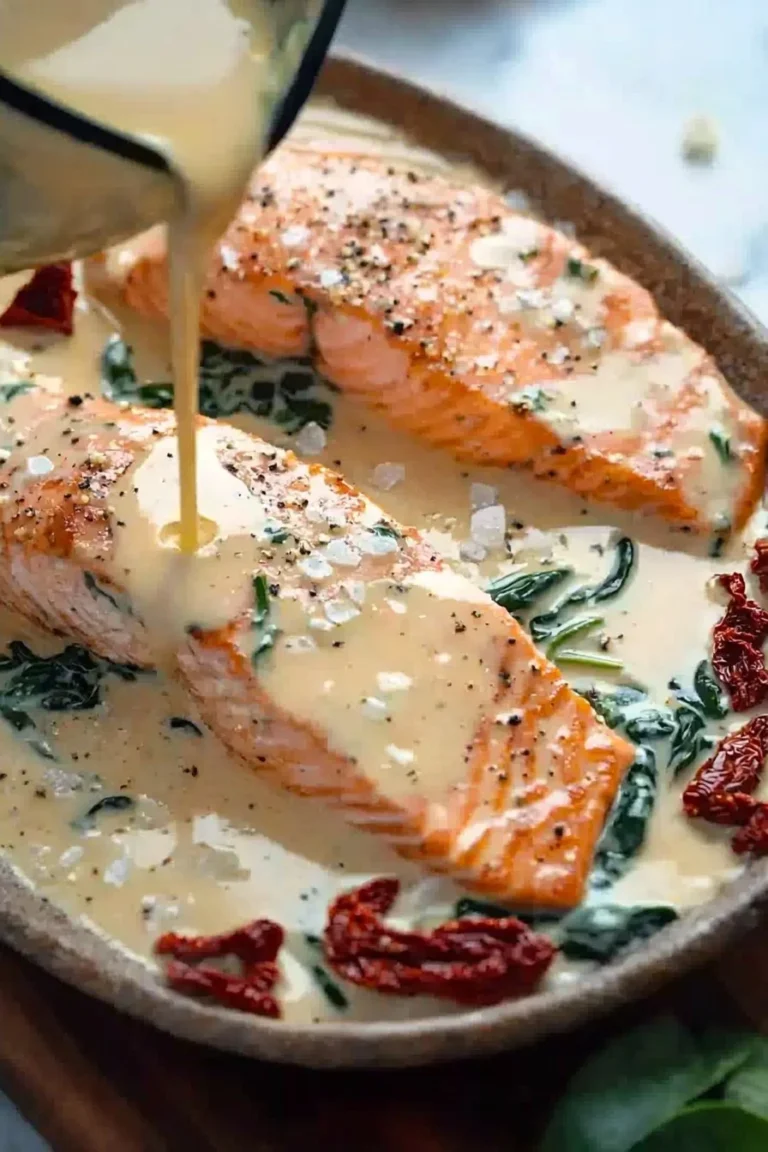 Cremiger toskanischer Lachs mit frischen Kräutern und Beilagen präsentiert