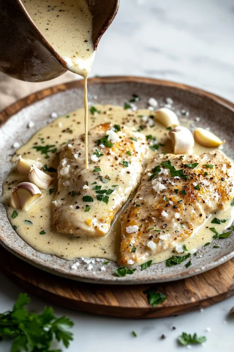 Cremiges Knoblauch-Hühnchen mit frischen Zutaten zubereitet