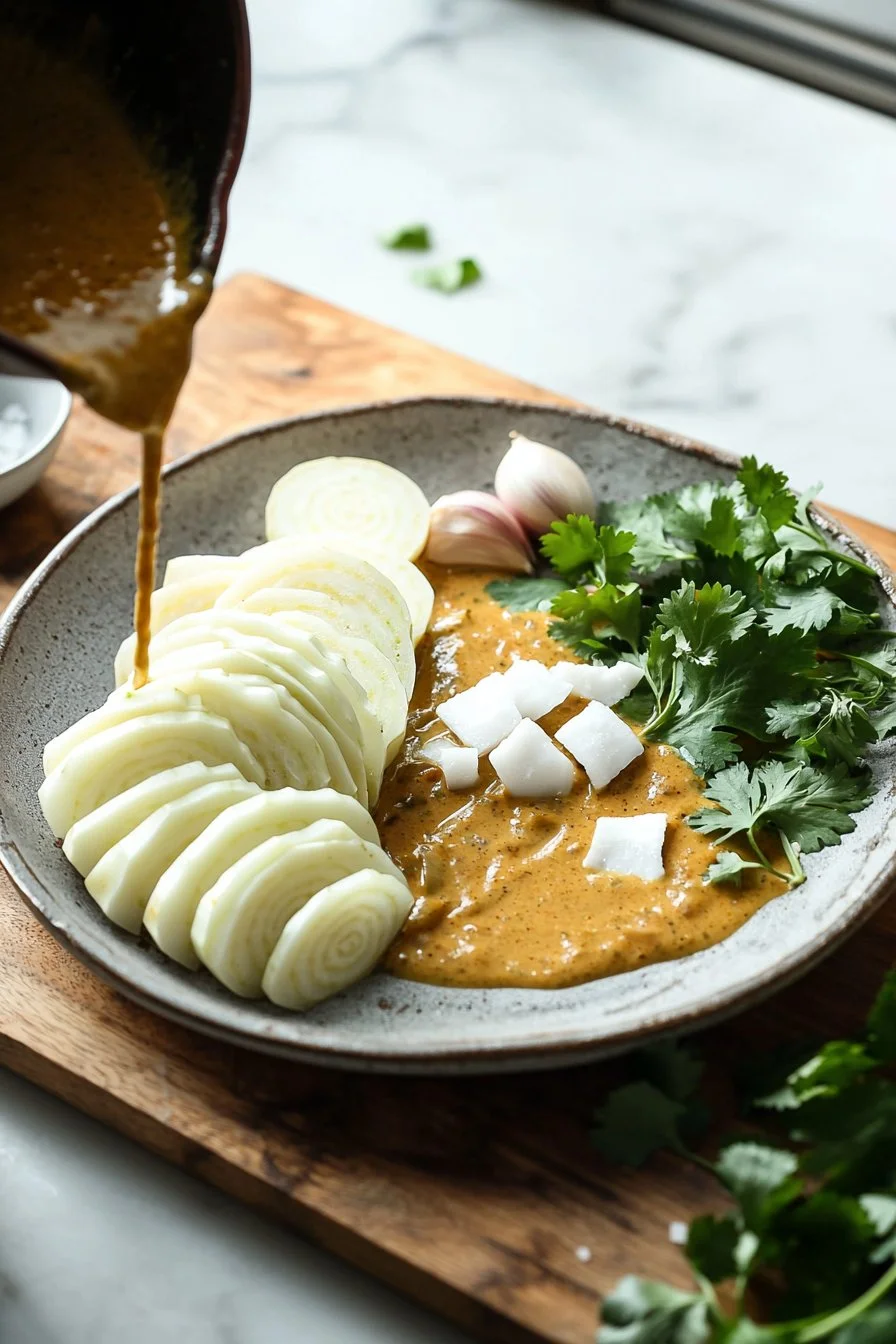 Cremiges Kohlrabi-Curry in einer Schüssel serviert