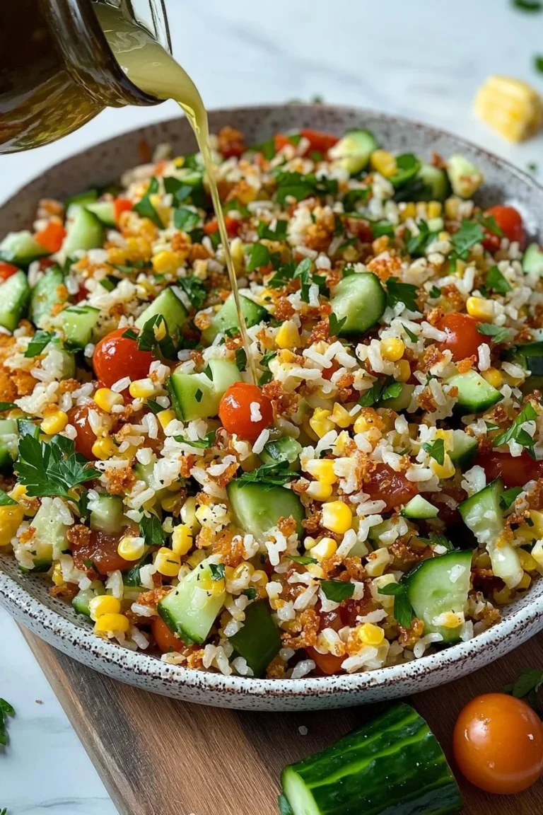 Knuspriger Reissalat mit frischen Zutaten auf einem Teller