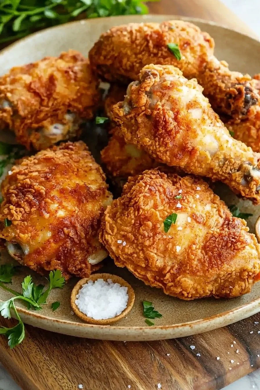 Leckeres gebratenes Hühnchen aus dem Air Fryer auf einem Teller serviert.