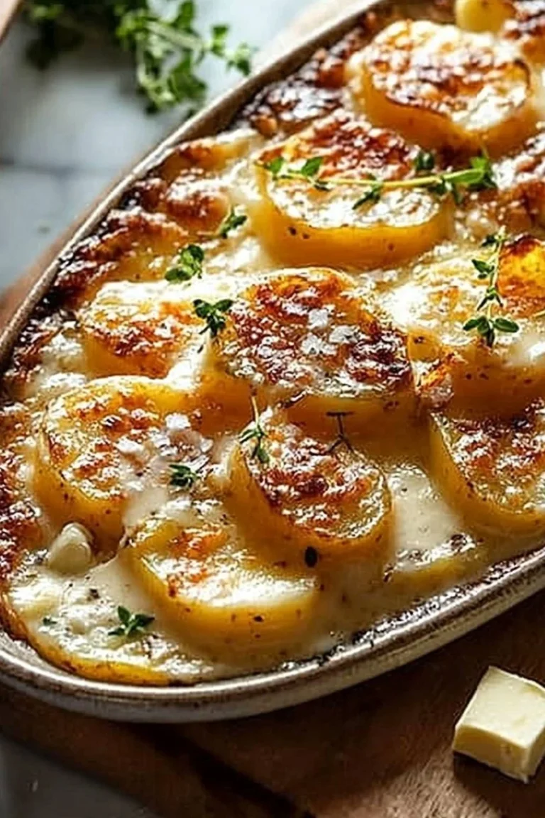 Delikates Kartoffelgratin, perfekt zubereitet mit Käse und Sahne.