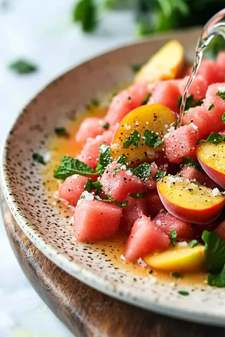 Erfrischender Pfirsich-Wassermelonen-Salat mit frischem Obst