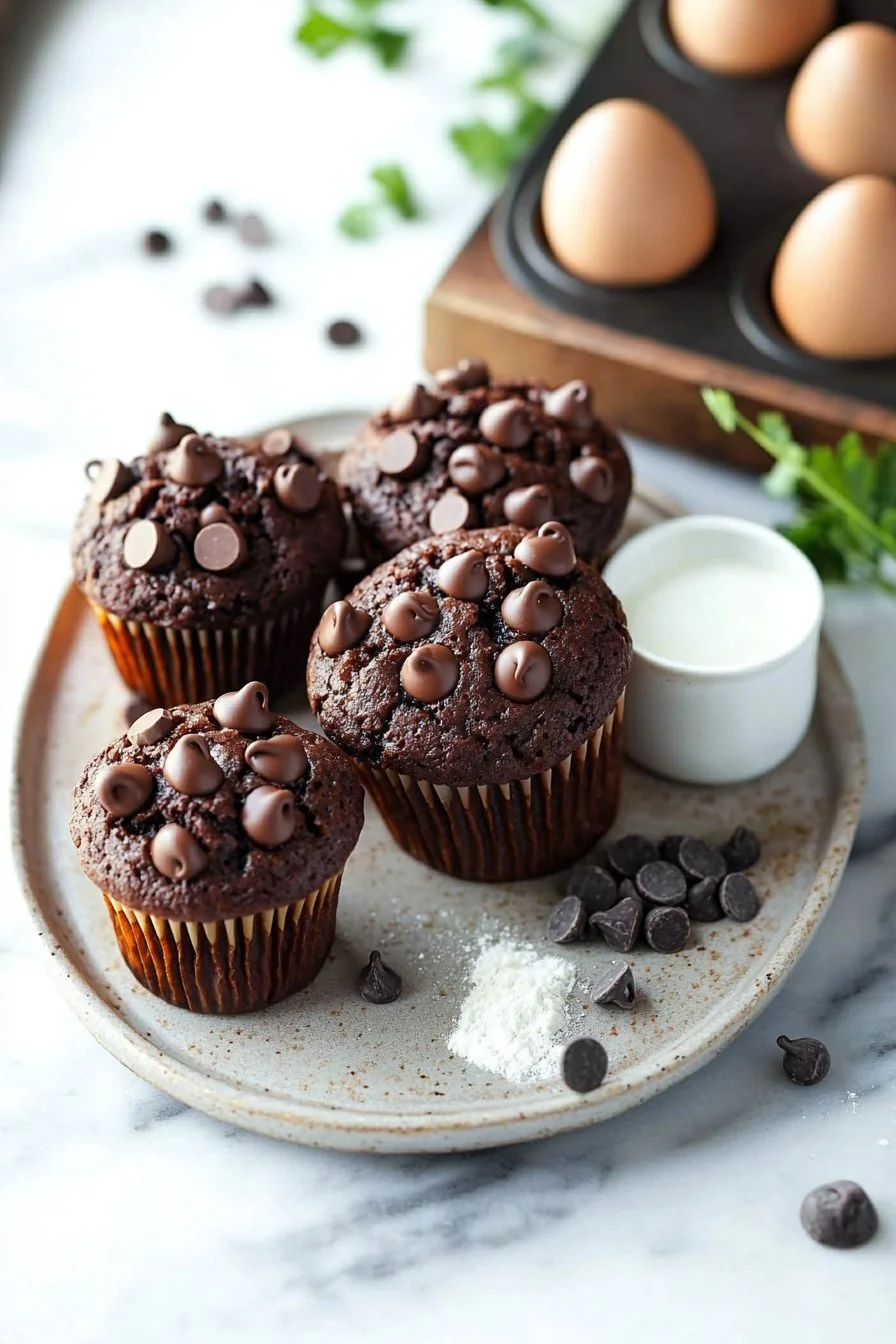 Doppelte Schokoladenmuffins mit Schokoladenglasur und Streuseln