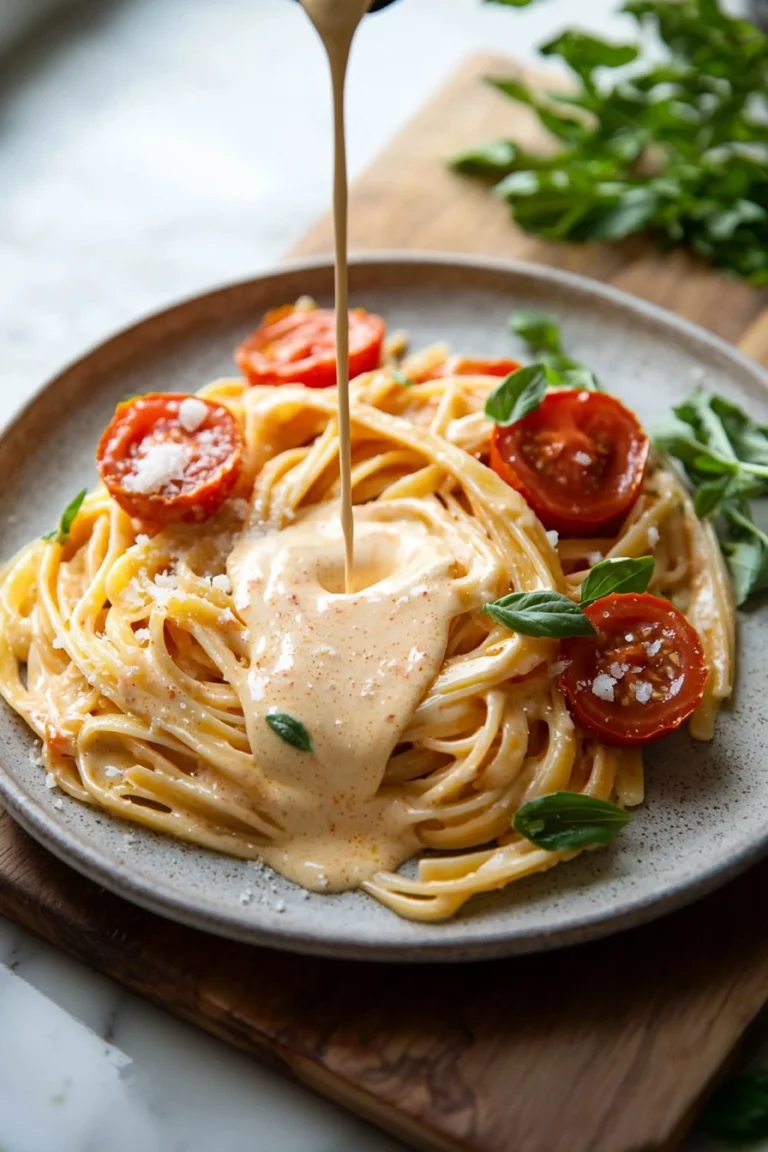 Drei-Zutaten Tomaten-Creme-Pasta-Sauce in einer weißen Schüssel