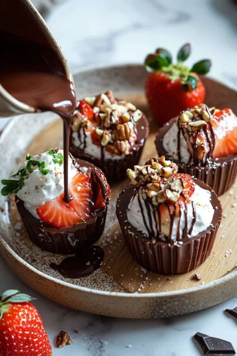 Dubai Schokoladen-Erdbeer-Tassen mit frischen Erdbeeren und Schokolade
