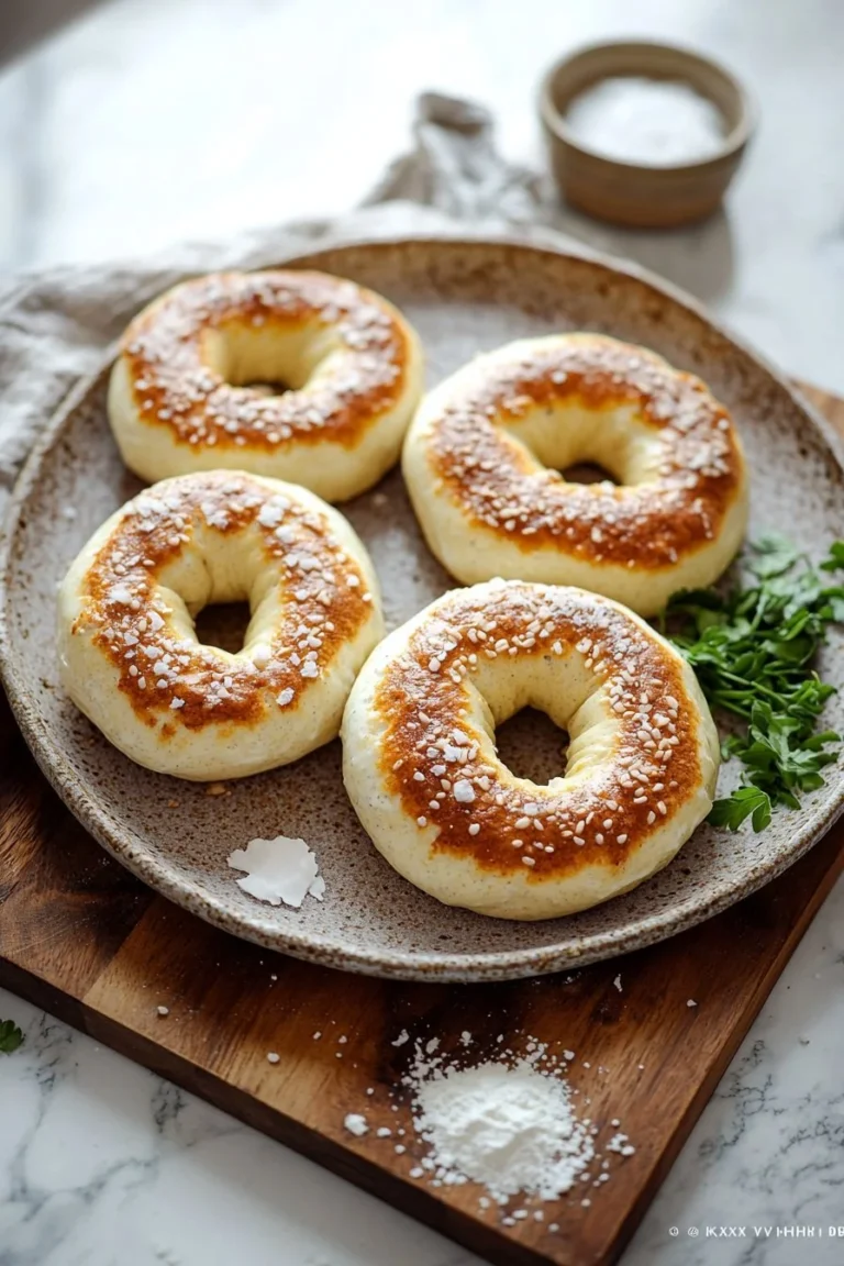 Griechische Joghurt Bagels mit 3 Zutaten auf einem Holzbrett