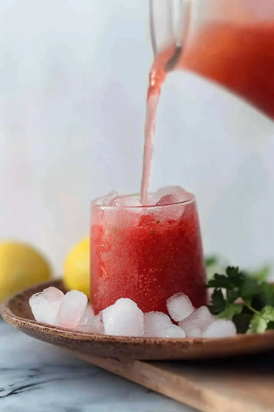 Einfache gefrorene Erdbeer-Limonade in einem Glas mit frischen Erdbeeren