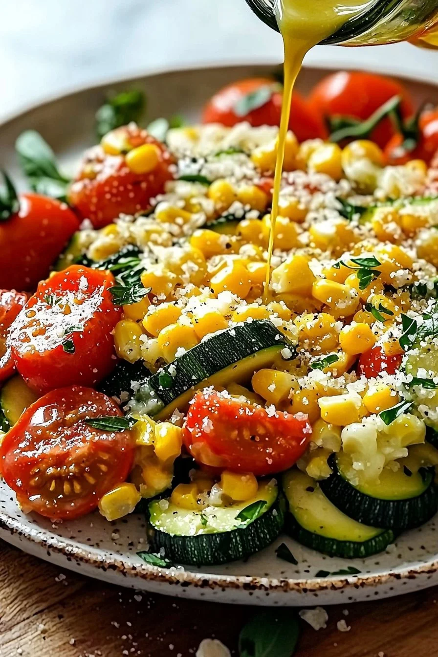 Einfache Käse-Zucchini-Mais-Tomate mit goldenem Parmesan