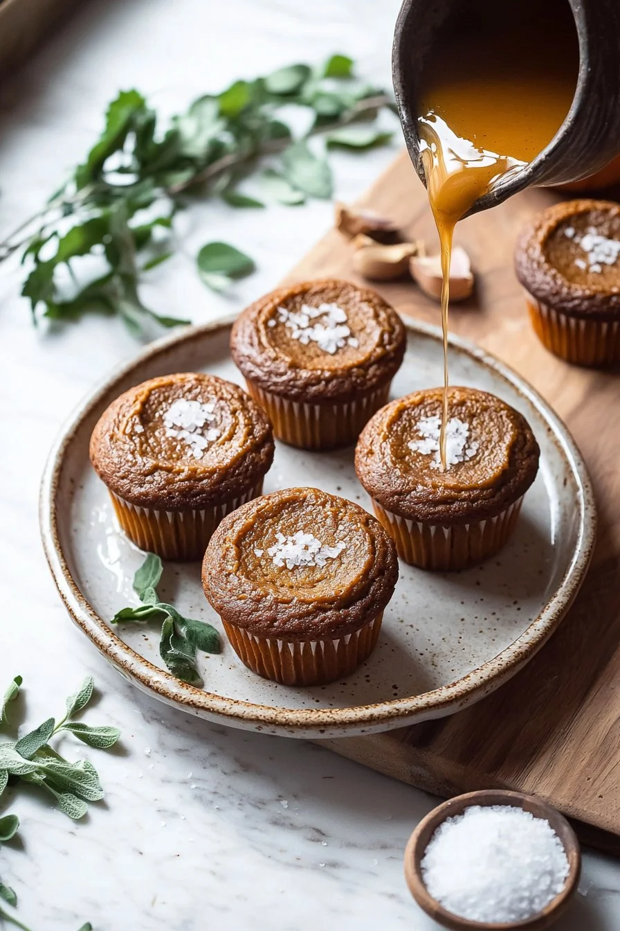 Einfache Kürbiskuchen-Cupcakes mit Sahne-Topping auf Holzplatte