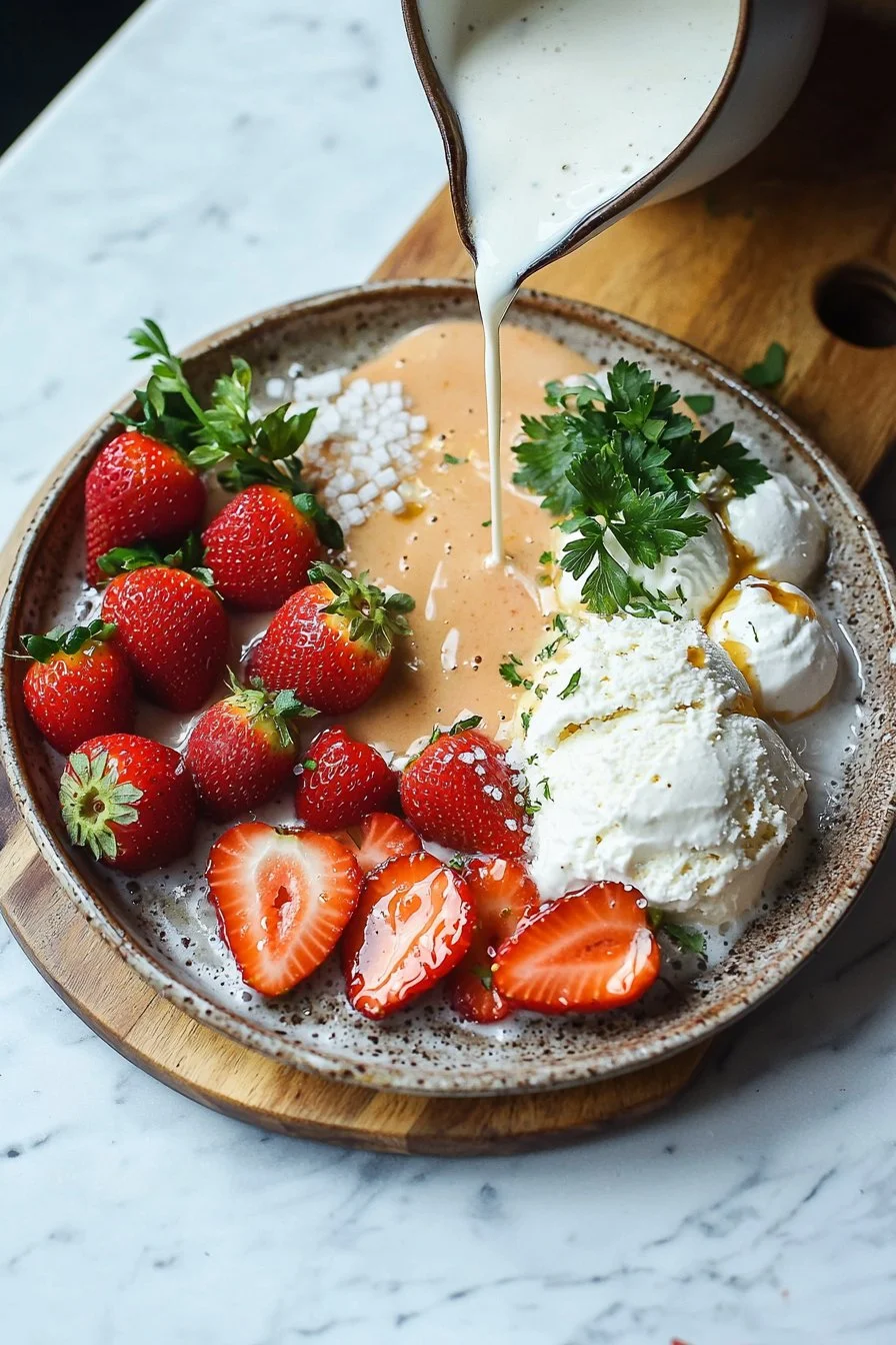 Leckerer Erdbeer-Milchshake in einem Glas mit frischen Erdbeeren und Sahne