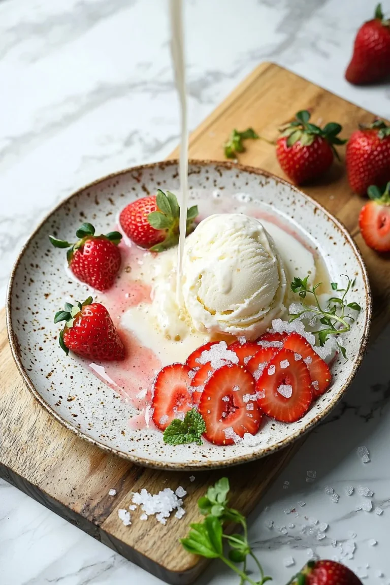 Leckerer Erdbeermilchshake in einem Glas mit frischen Erdbeeren
