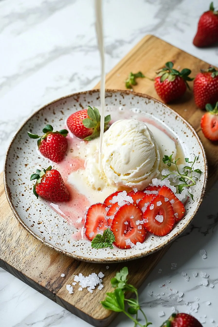 Leckerer Erdbeermilchshake in einem Glas mit frischen Erdbeeren