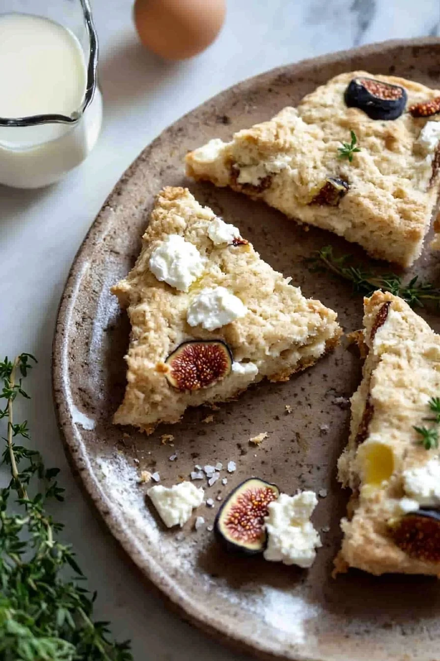 Feigen-Ziegenkäse-Scones auf einem Teller, ideal für Teestunden.