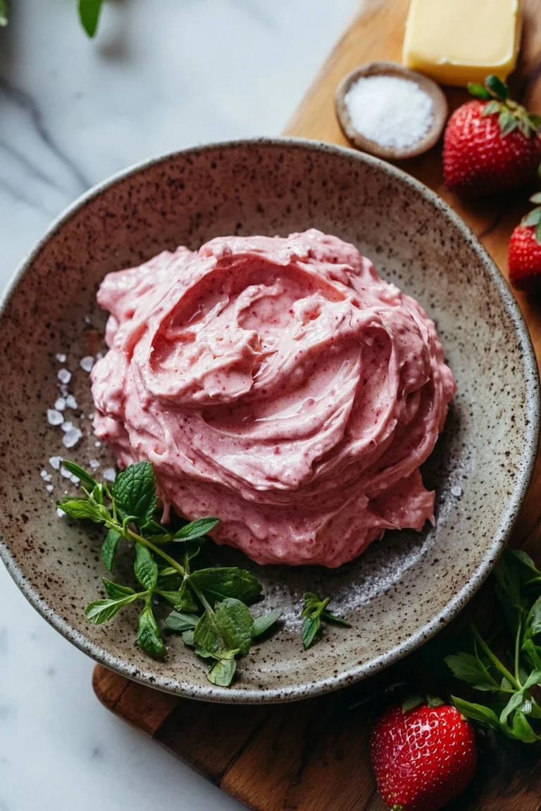 Frisch zubereitete Erdbeer-Buttercreme in einer dekorativen Schüssel
