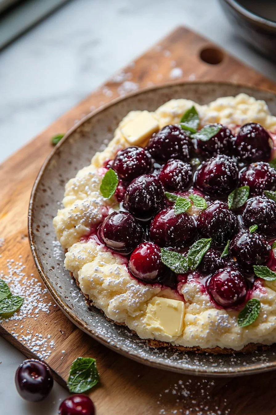 Frischer Kirsch-Wolkuchen mit saftigen Kirschen und fluffigem Teig.