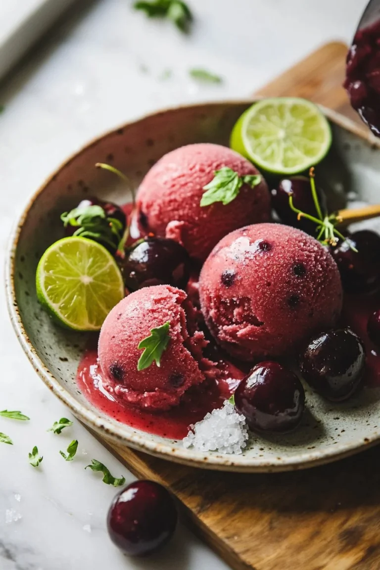 Frischer Kirschsorbet aus saftigen Kirschen serviert in einer schönen Schale