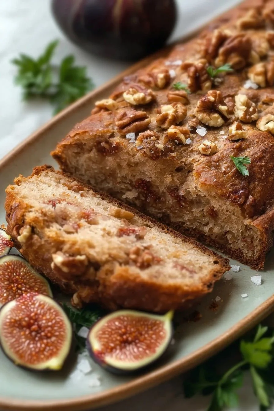 Frisches Feigen- und Walnussbrot mit köstlichen Zutaten.