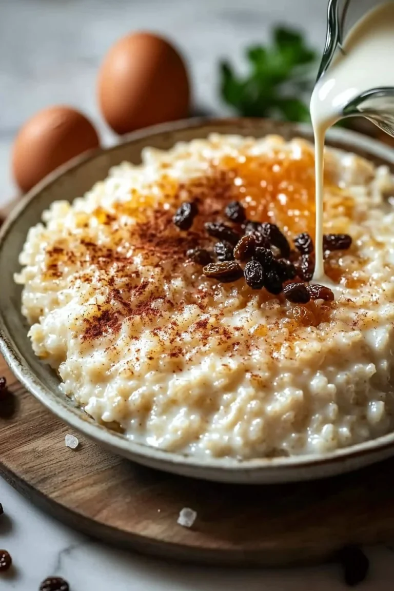 Scharf gewürzter gebackener Reisbrei mit frischen Früchten