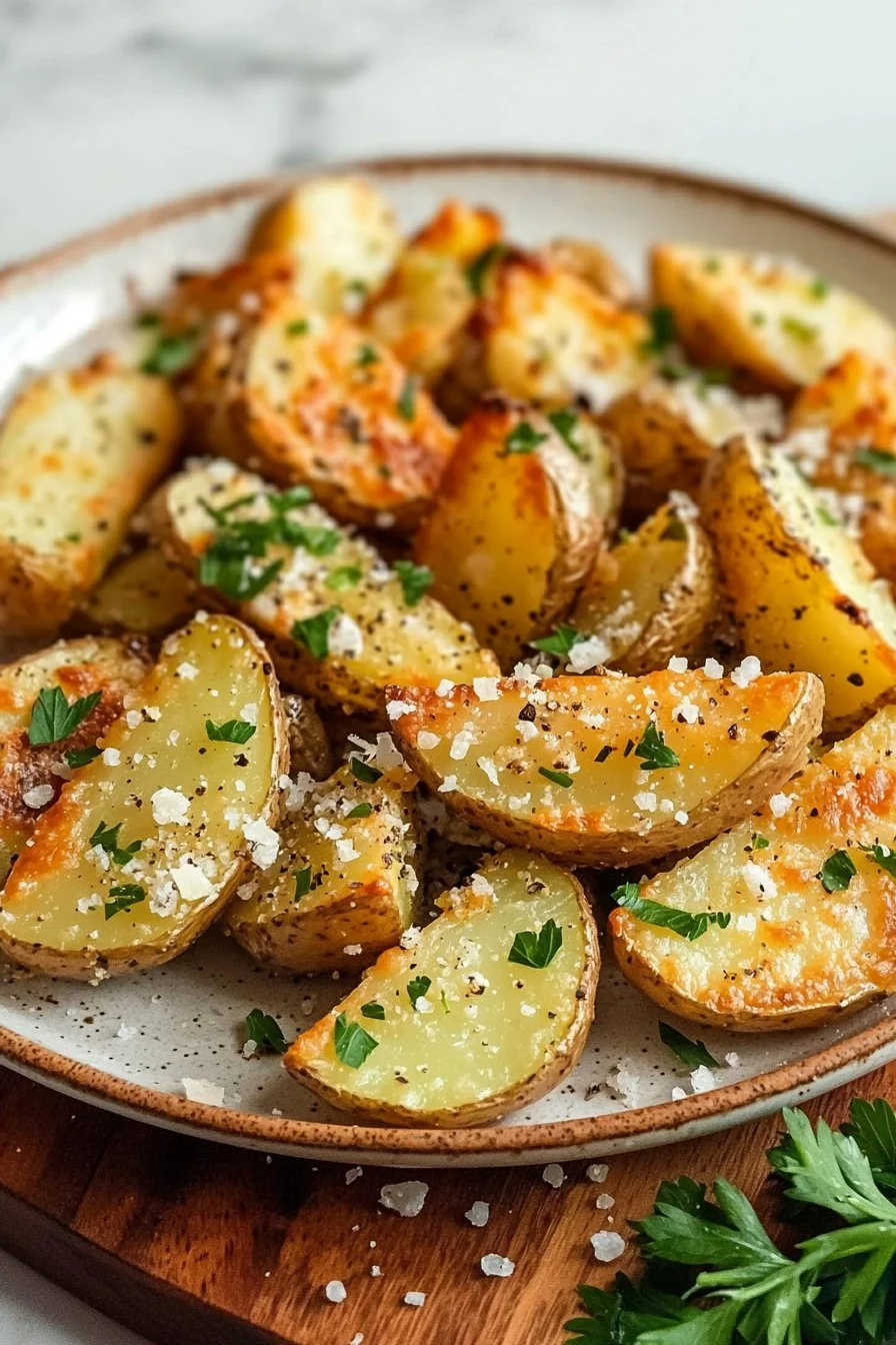 Gebratene Knoblauch-Parmesan-Kartoffelspalten