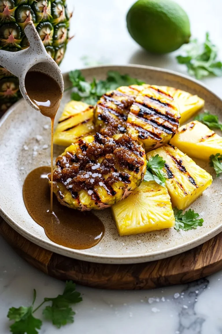Gegrillte Ananas mit karamellisiertem braunem Zucker auf einem Grillrost