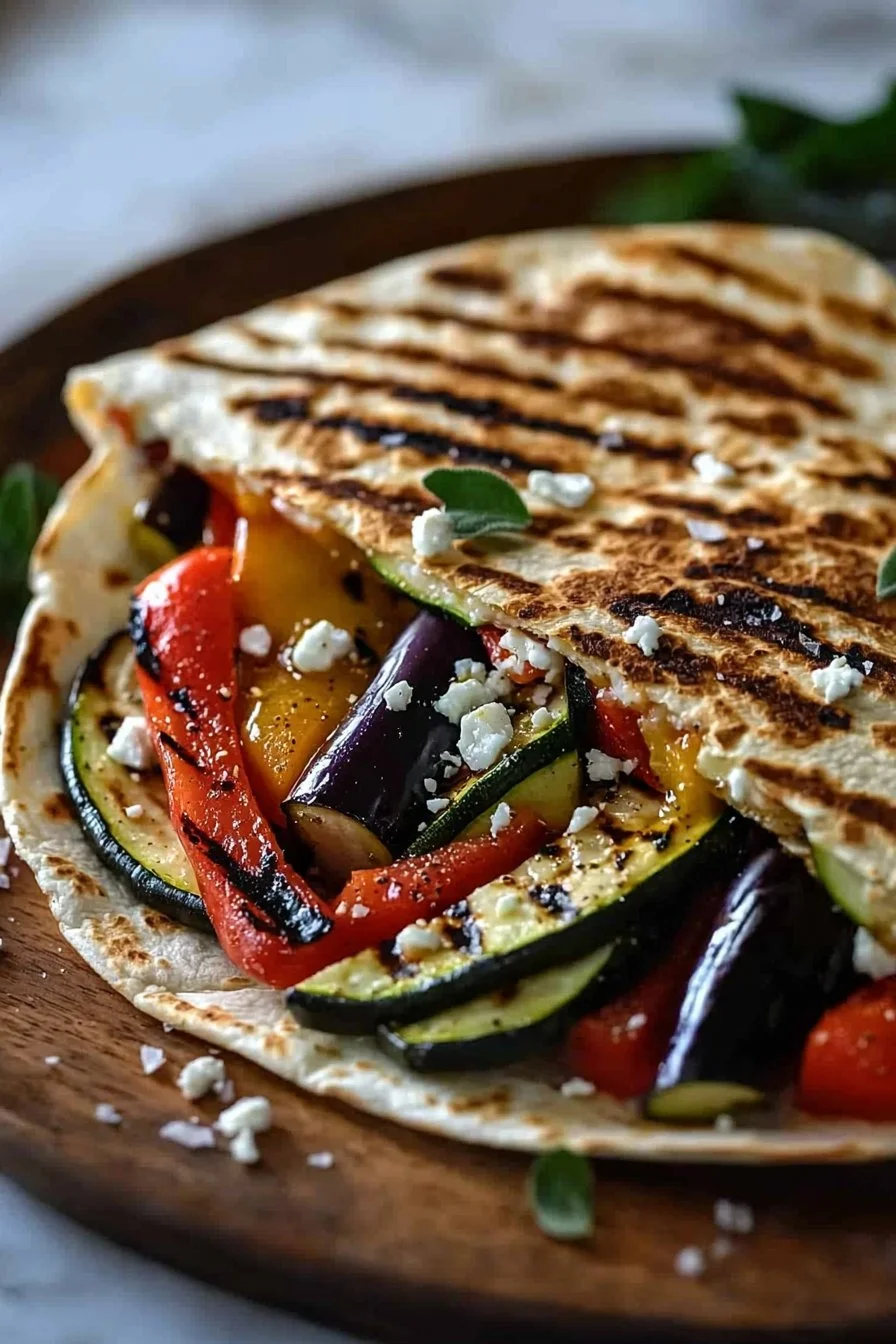 Gegrillte mediterrane Gemüse-Quesadillas mit frischem Gemüse und Käse