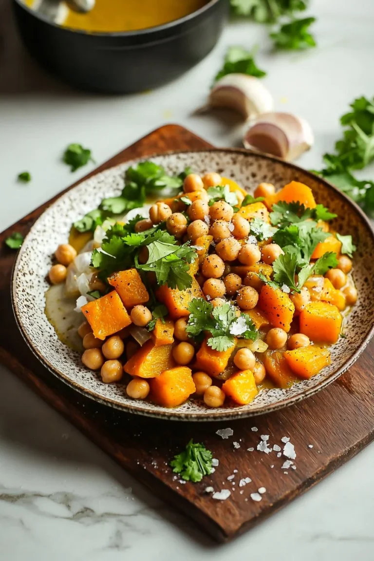 Gerösteter Butternut-Kürbis Kichererbsen-Curry in einer Schüssel