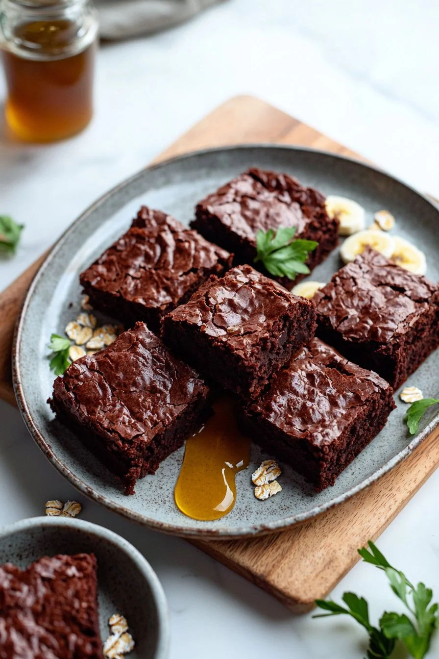 Gesunde Bananen-Brownies mit Schokolade auf einem Teller