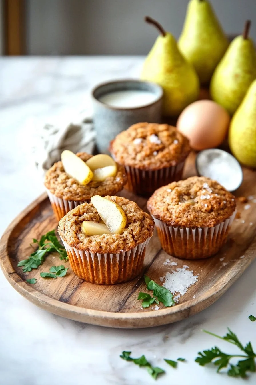 Leckere gewürzte Birnen-Muffins auf einem Tisch angerichtet