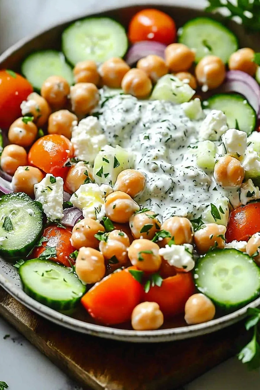 Griechischer Kichererbsensalat mit cremigem Tzatziki-Dressing