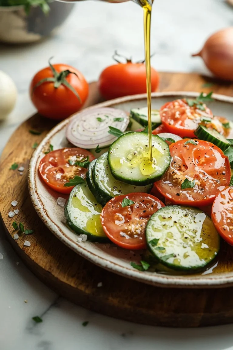 Gurkensalat mit Tomaten und Zwiebeln in einer Schüssel