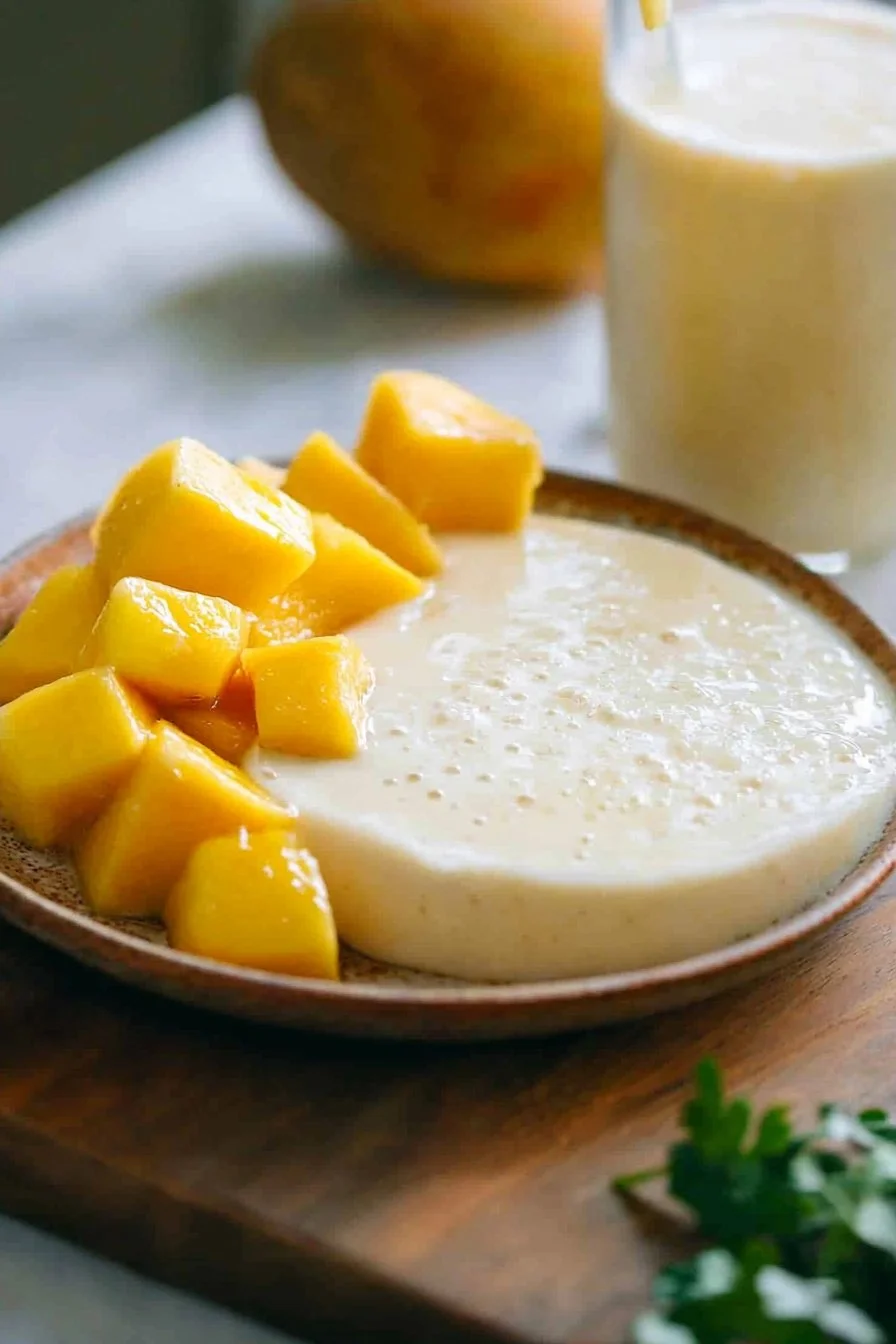 Hausgemachter Mango-Smoothie mit frischen Mangostücken und einer cremigen Textur