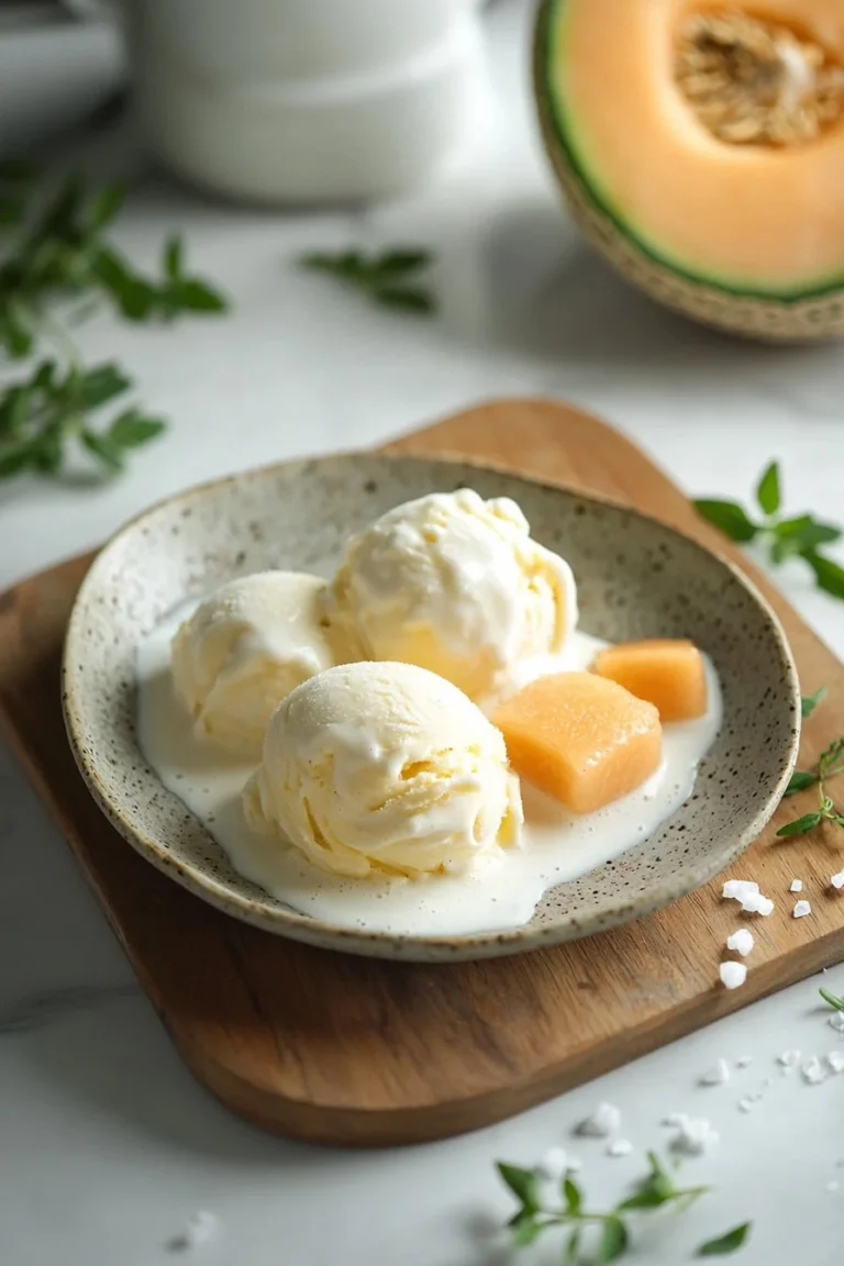 Hausgemachtes Cantaloupe-Eis in einer Schüssel serviert